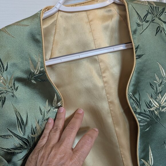 Handmade Chinoserie | Asian Jacket |  Jade Brocade w/ Gold Reversible Open front - Picture 4 of 7